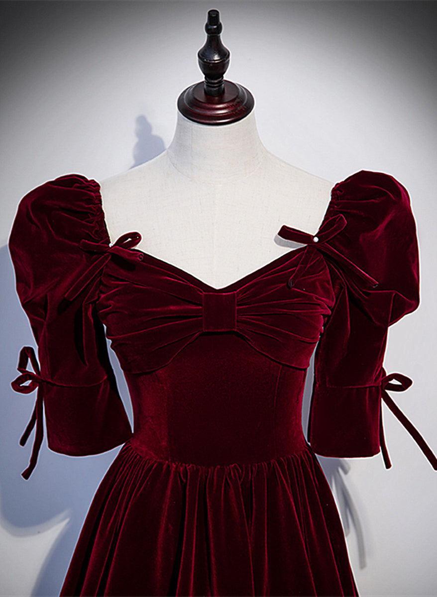 Wine Ribbed Short Dress with Long Sleeves main image 1