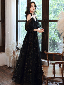 4511177 Black Lace Hem A-Line Dress