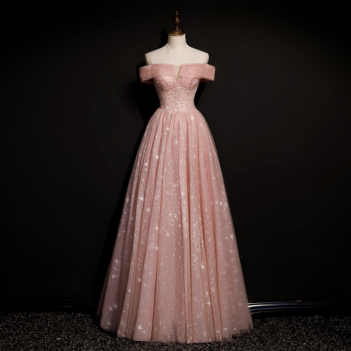 Tulle Halter A Line Beading Long Pink Prom Dress