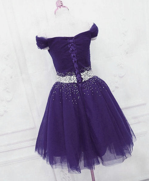Halter Dark Purple Pleats Tulle Sleeveless Retract Your Waist Homecoming Dress main image 1
