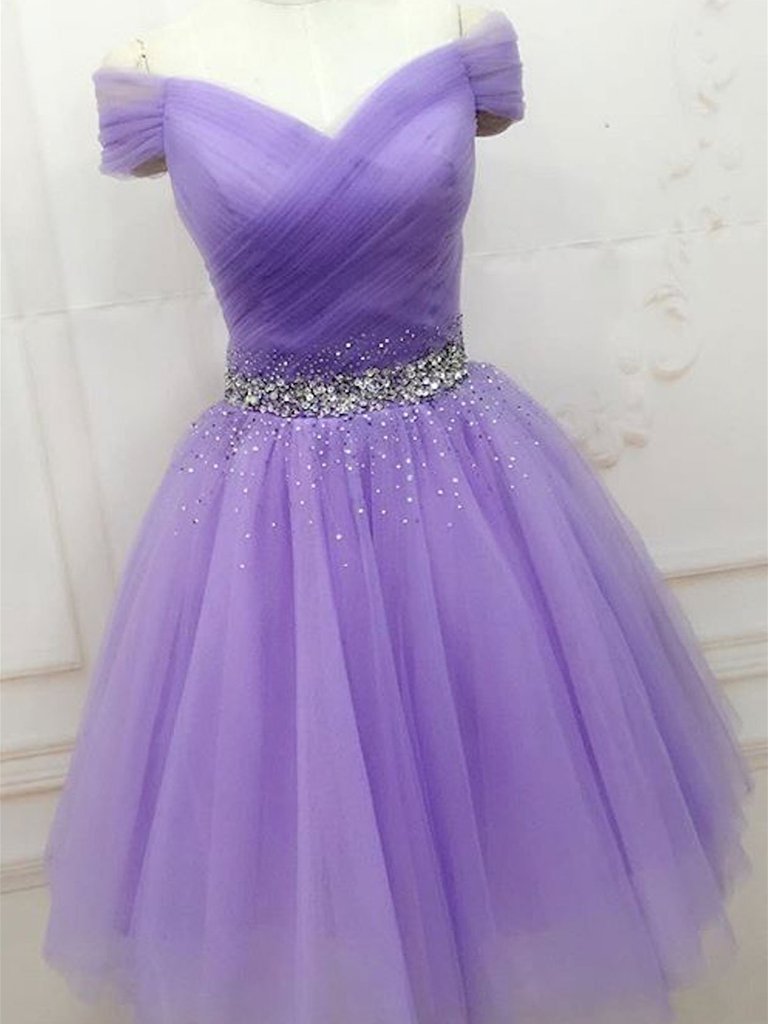 Shiny Sequins Purple Short Prom Dresses, Off the Shoulder Purple Formal Homecoming Dresses, US 8 / Custom Color / With Rush+$19.99