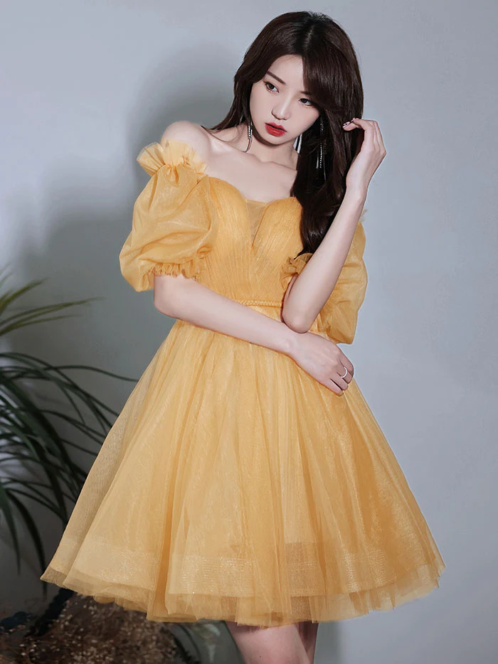 sleeves yellow homecoming dress Cap Sleeves Yellow Floral Print A-Line Homecoming Dress Modsele