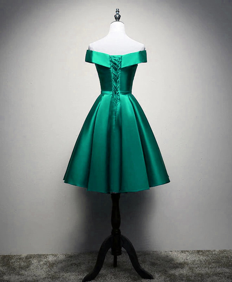 Satin Off-the-Shoulder Short Prom Dresses, Green Homecoming Dresses ...