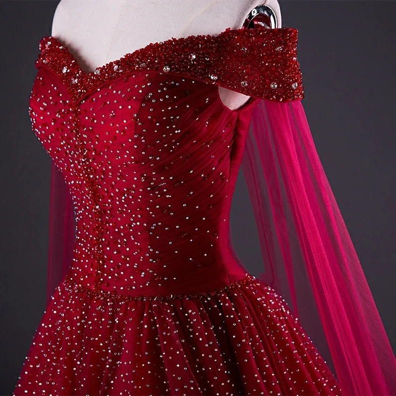 29965 Red Shimmer Tulle Dress