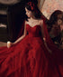Wine Red Shiny Tulle Layers Straps Party Dress With Lace, V-Neckline Prom Dress main image 0