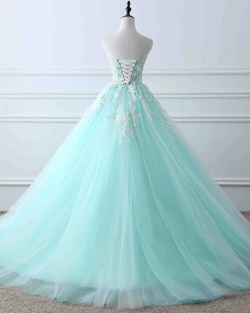 Mint Green Tulle Sweet 16 Long Formal Dress