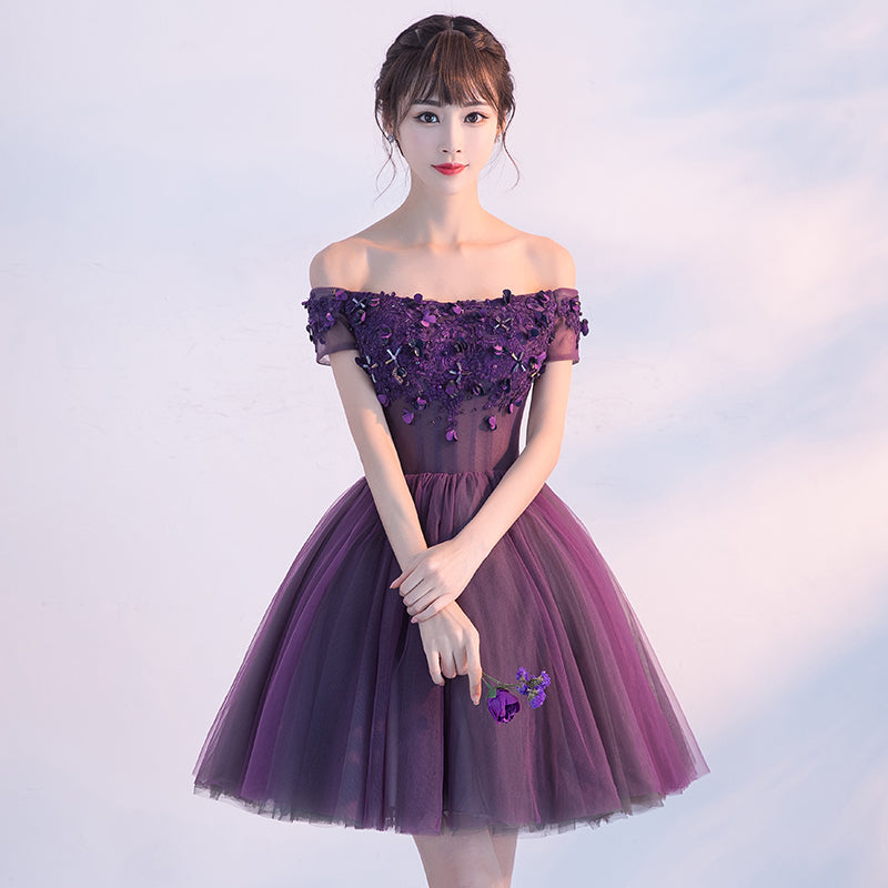 Beautiful Purple Off Shoulder Homecoming Dress , Short Prom Dress ...