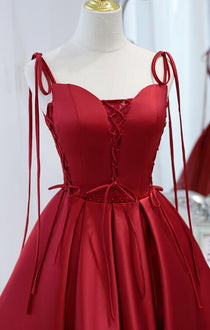 Lovely Square Neckline Wine Red Party Dress, Wine Red Spaghetti Straps Prom Dress
