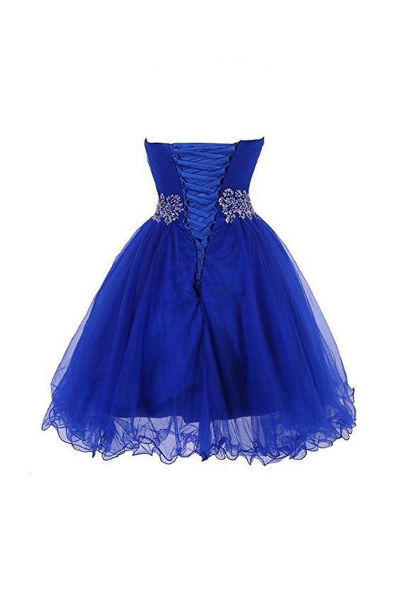 Cute Blue Sweetheart Tulle Cocktail Dress Homecoming Dress With Beadin ...