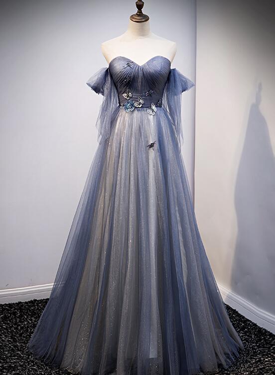 Blue and Grey Tulle Long Sweetheart Party Dress, Tulle A-line Formal D –  BeautyDressy