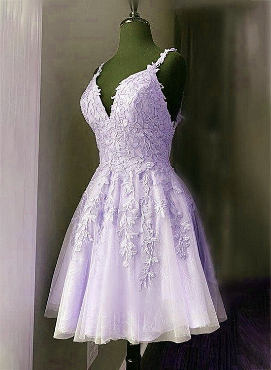 open lace back dress Strapless Short Purple Homecoming Dress with Sleeves Dusty Lavender / 12