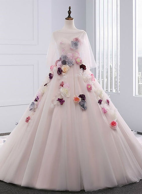 Lovely Pink Short Sleeves Tulle Ball Gown Shiny Sweet 16 Dress, Pink Formal Dress Party Dress