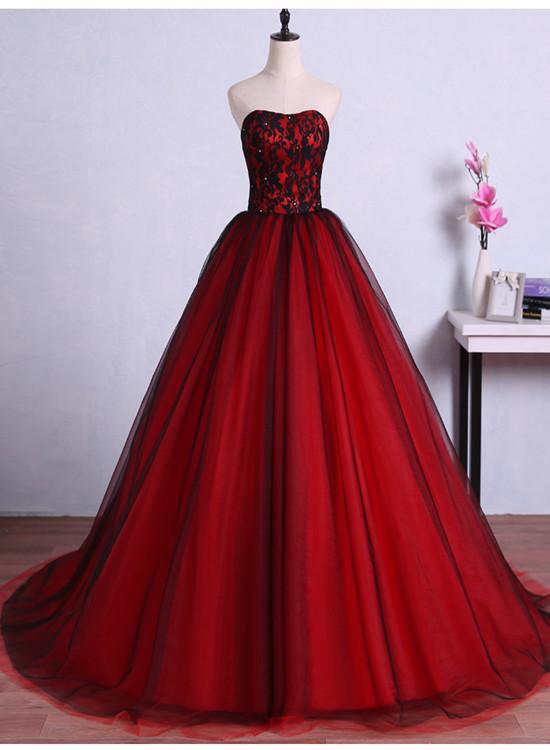 Charming Sweetheart Red and Black Gown, Sweet 16 Dress, Formal Dress US Size 26W / Black and Red